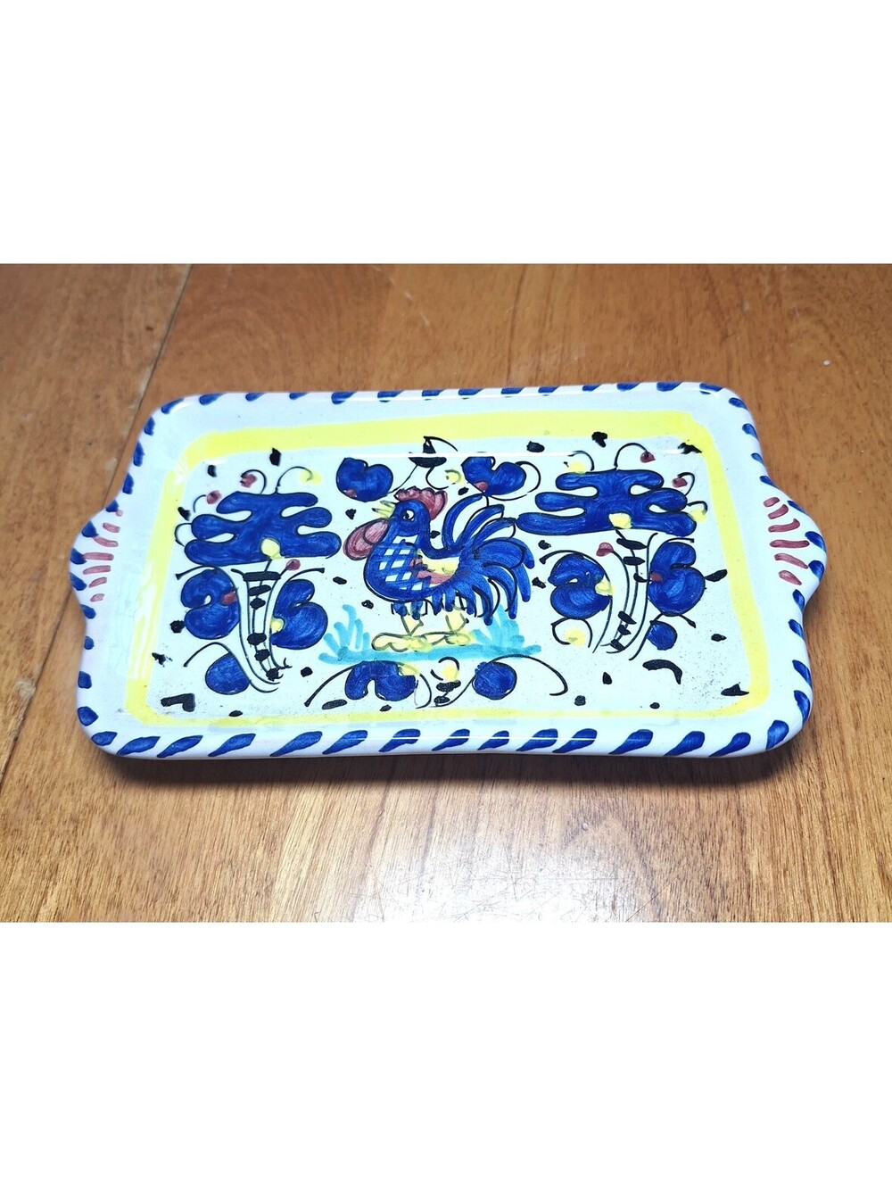 Italian Handpainted Ceramic Pottery Small Tray/Butter Deruta Rooster Made Italy